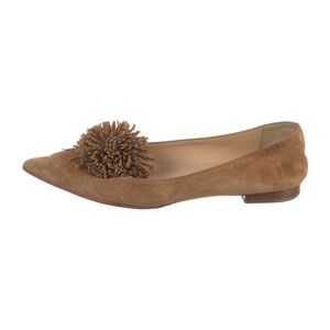 Brown Suede Louboutin Pom Pom Flats
